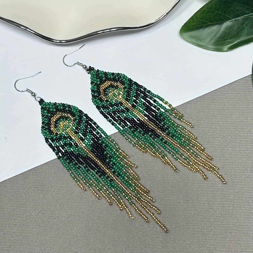 Vintage Dangle Beaded Earrings with Tassels